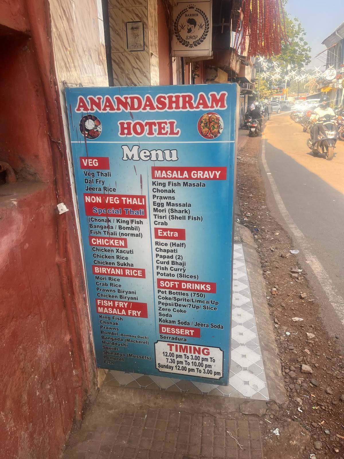 Hotel Anandashram menu