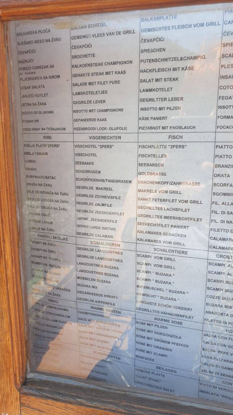 Menu di Hotel-Restaurant Pivac 