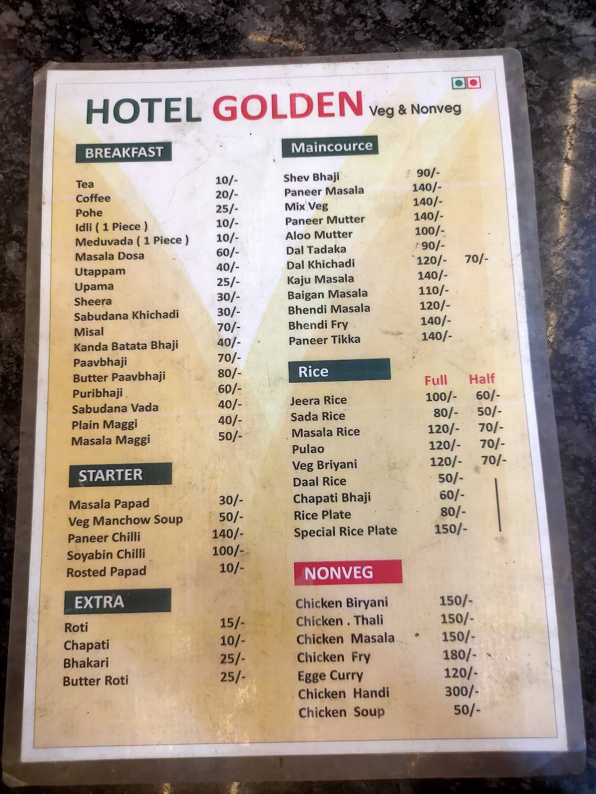 Hotel Rupa Mahalunge menu