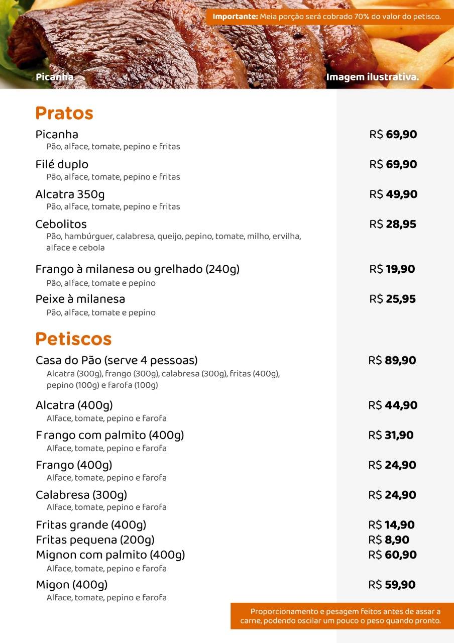 Casa do Pão cardápio