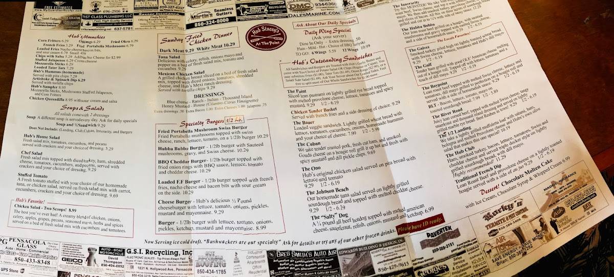 Menu at Hub Stacey's at The Point pub & bar, Perdido Key