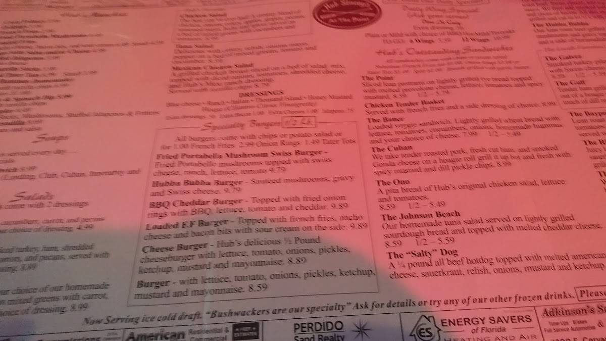 Menu at Hub Stacey's at The Point pub & bar, Perdido Key