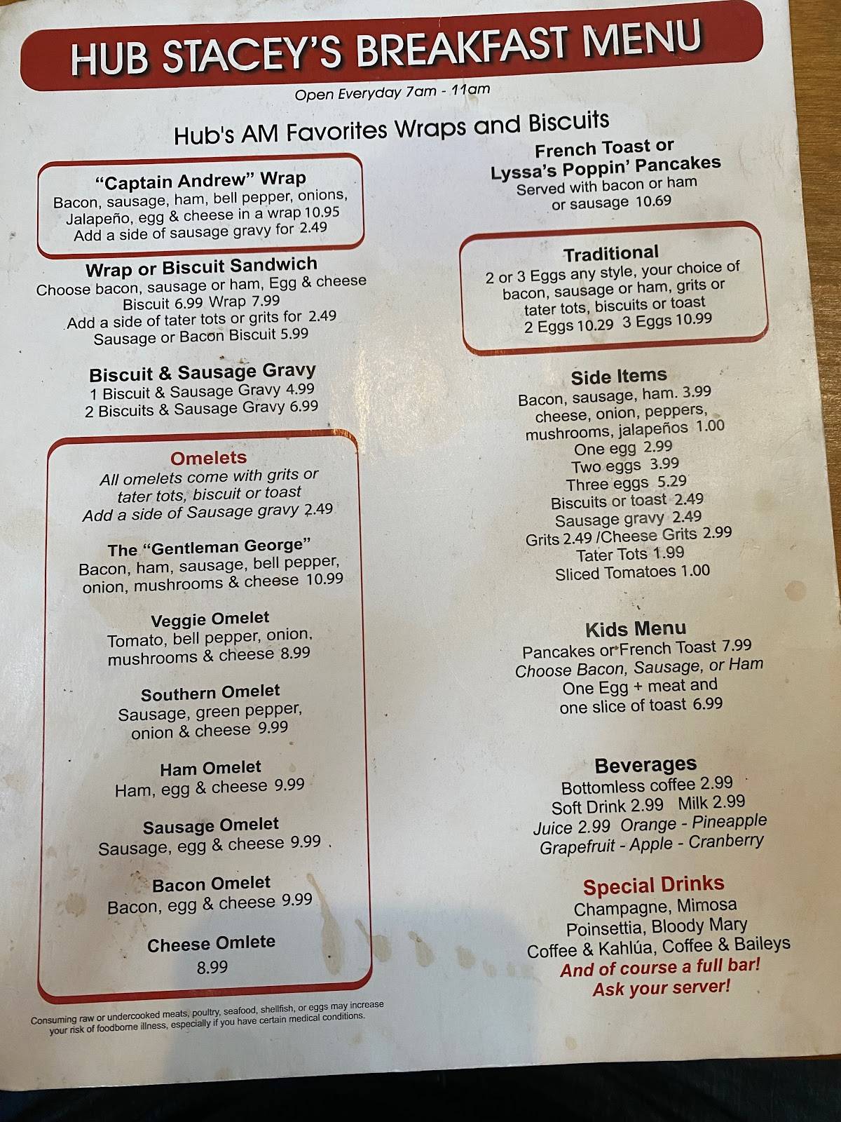 Menu at Hub Stacey's at The Point pub & bar, Perdido Key