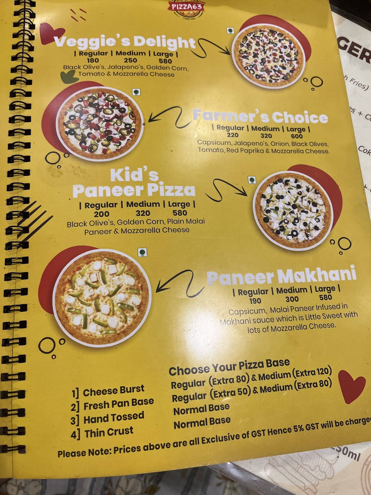 Pizza63 menu