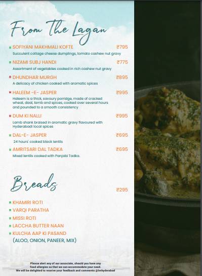 Jasper - Grill and Bar menu