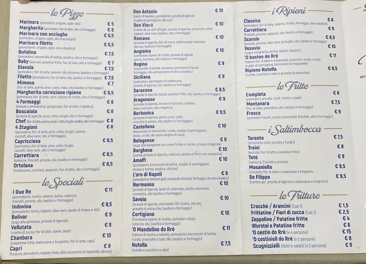 Menu di I Due Re 