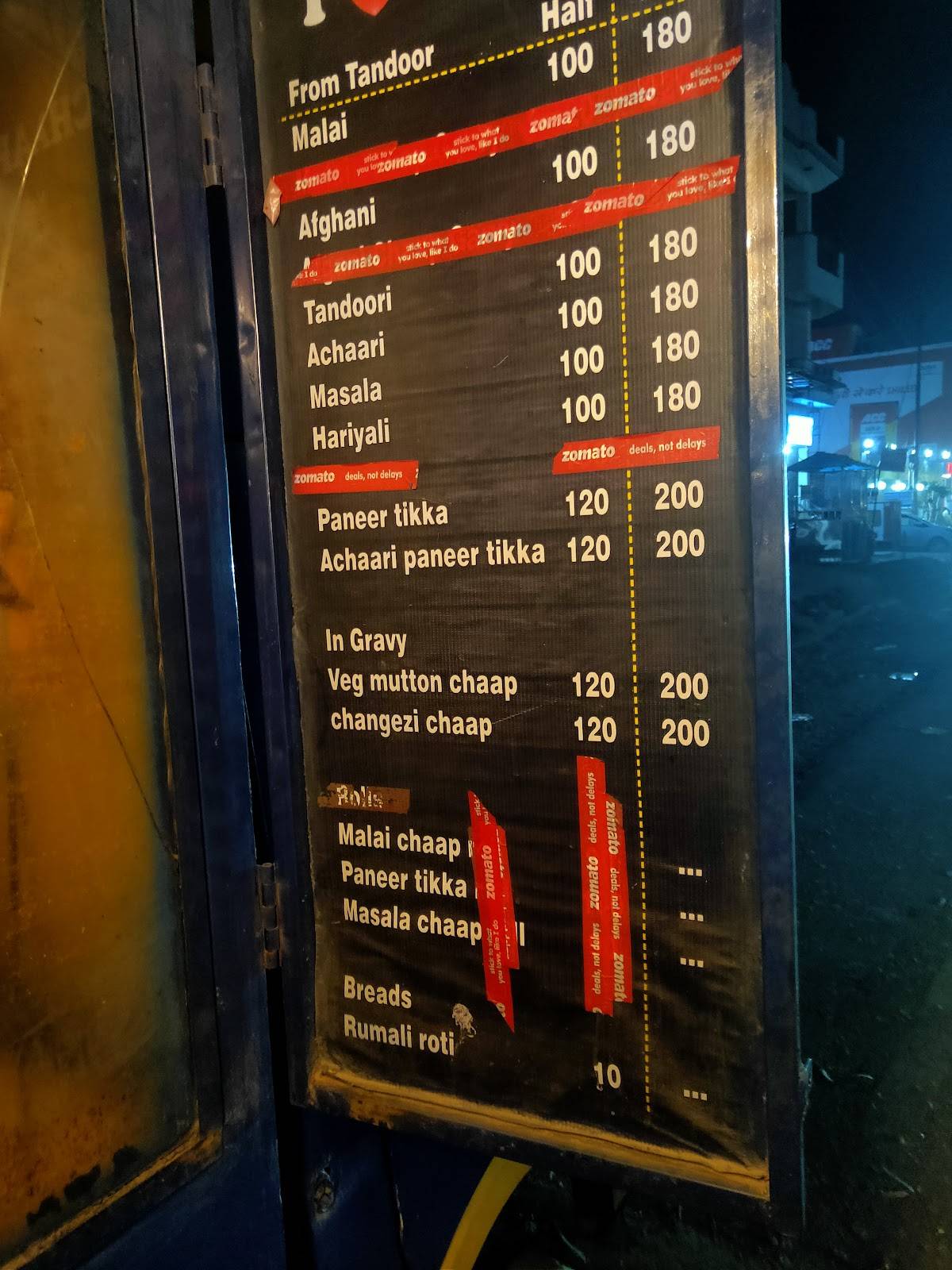 I Love CHAAP Food Van menu