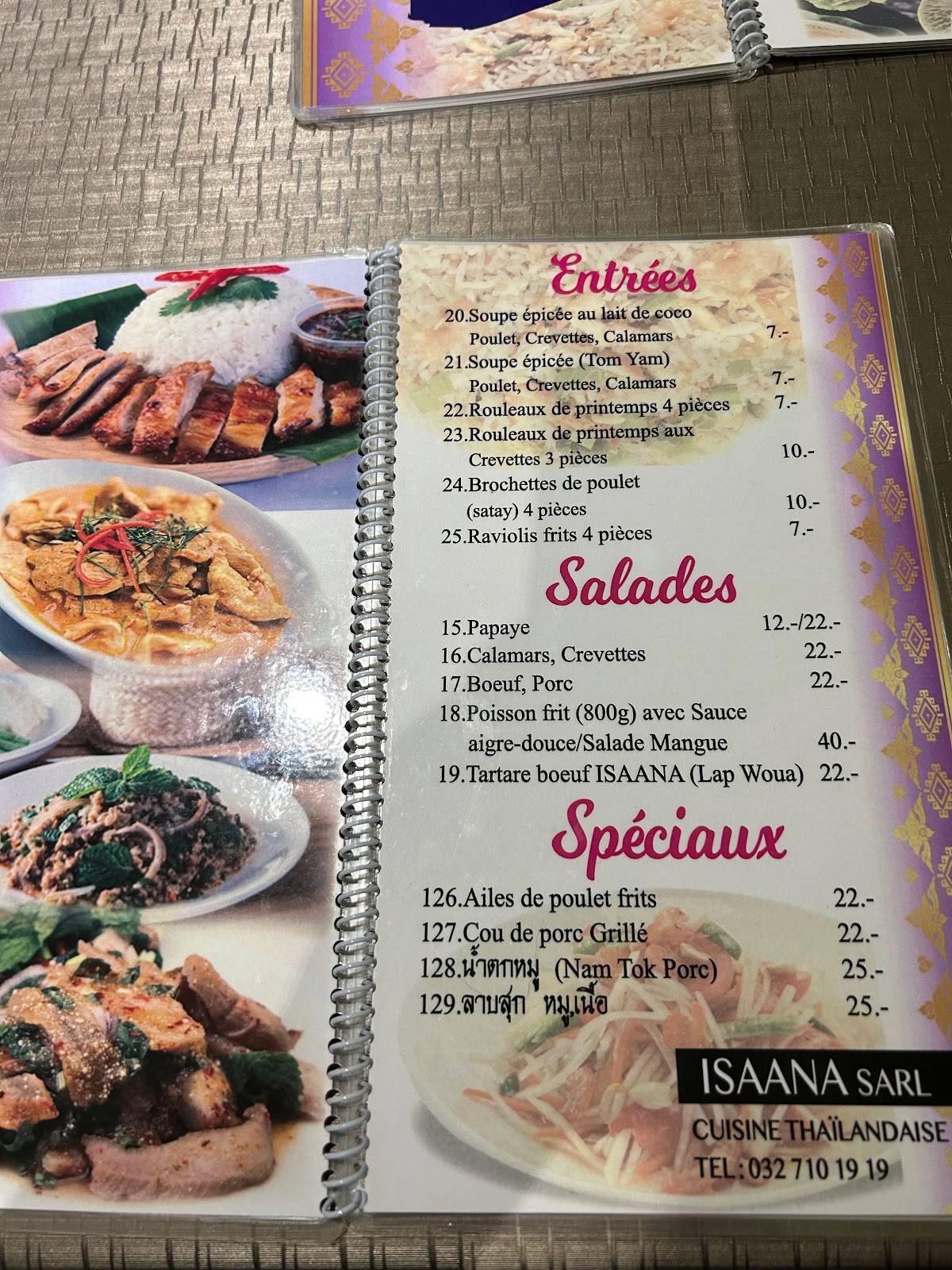 Menu di ISAANA Cuisine Thaïlandaise 
