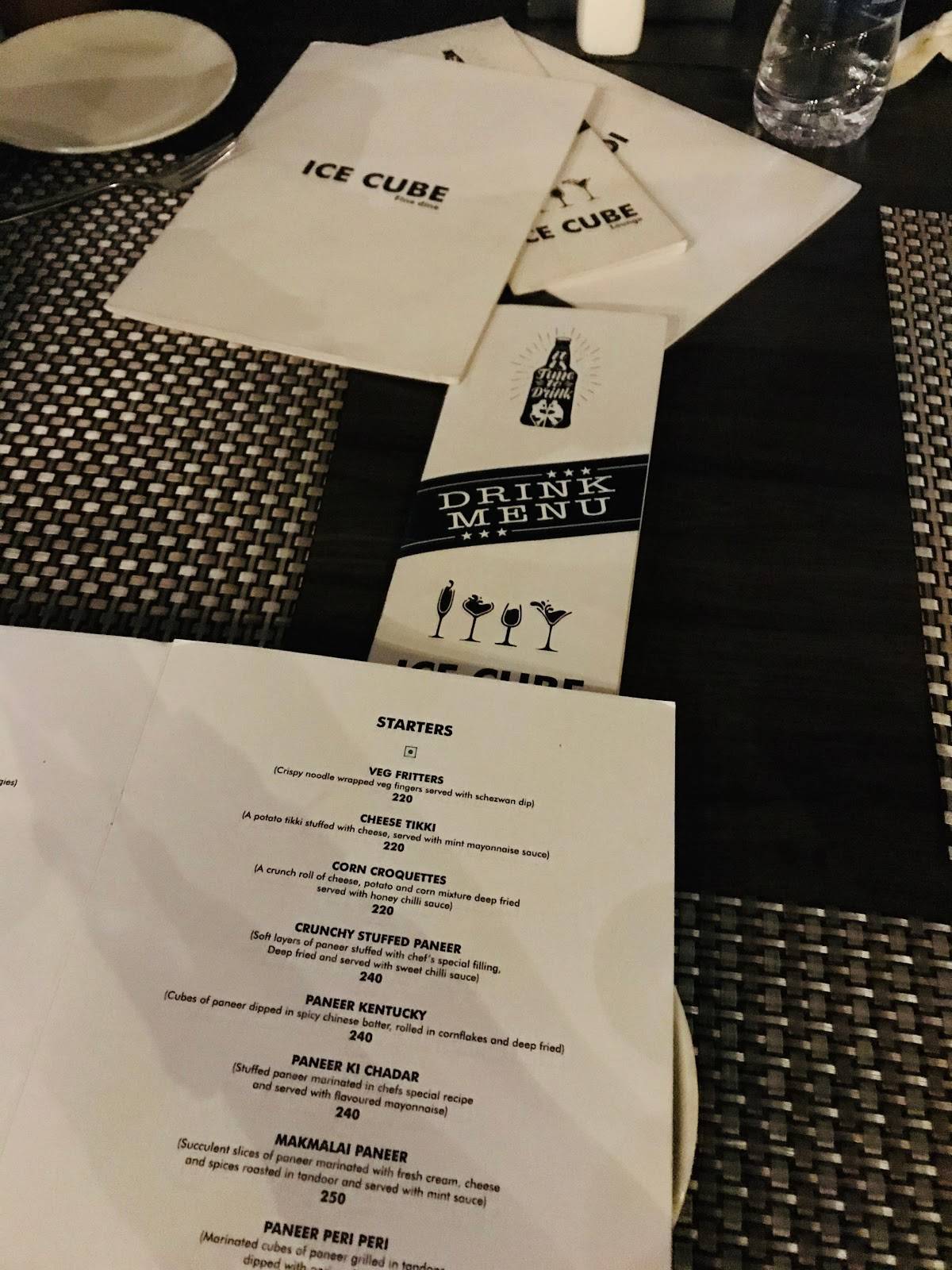 Ice Cube Lounge and Fine Dine Gokul Road Hubli menu