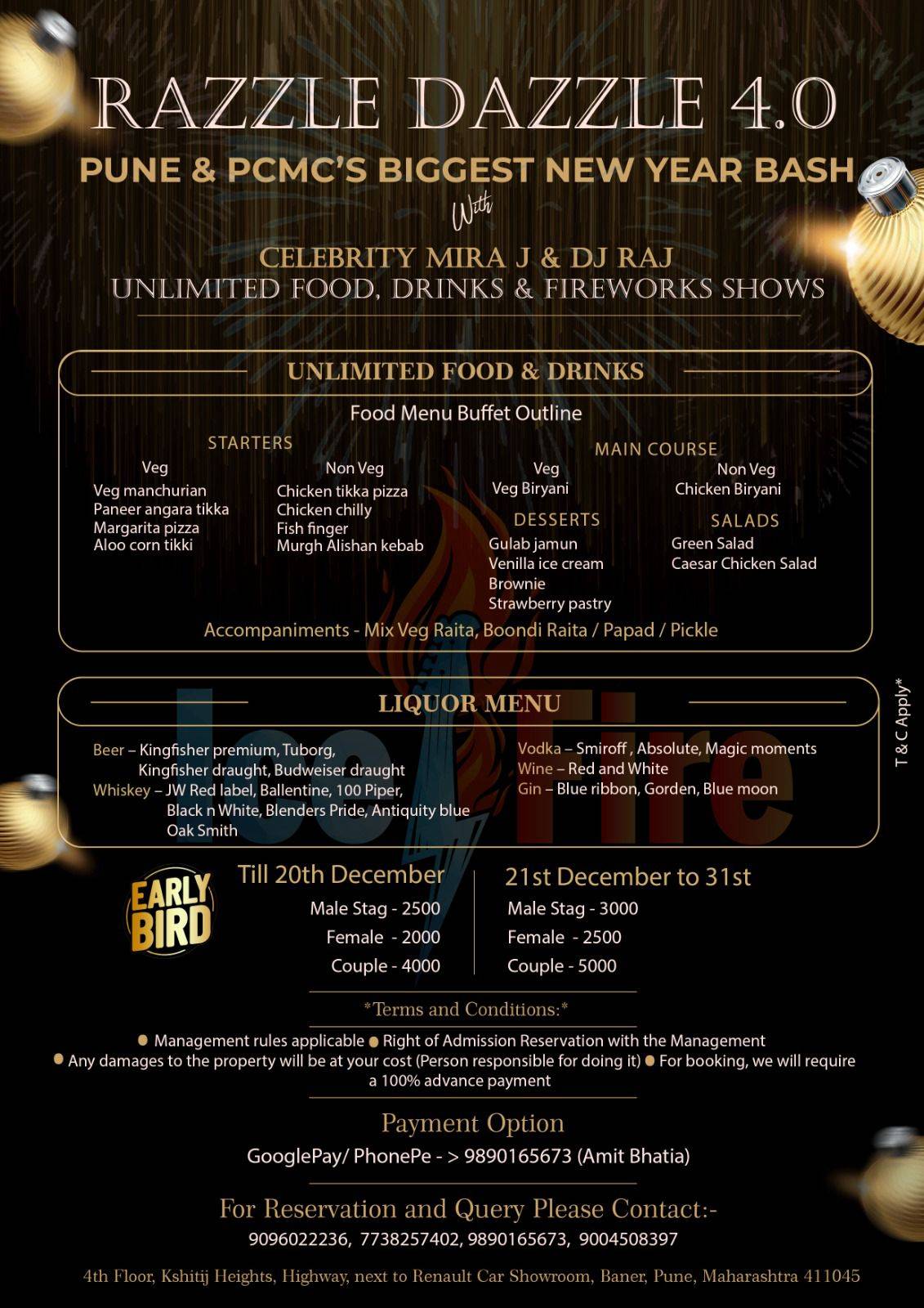 Ice N Fire Sky Lounge. Rooftop Restaurant and Club menu