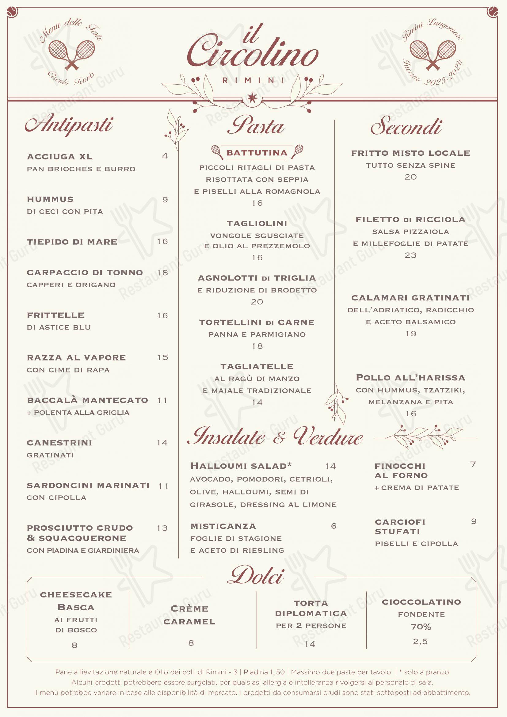 Il Circolino in Rimini - Menu