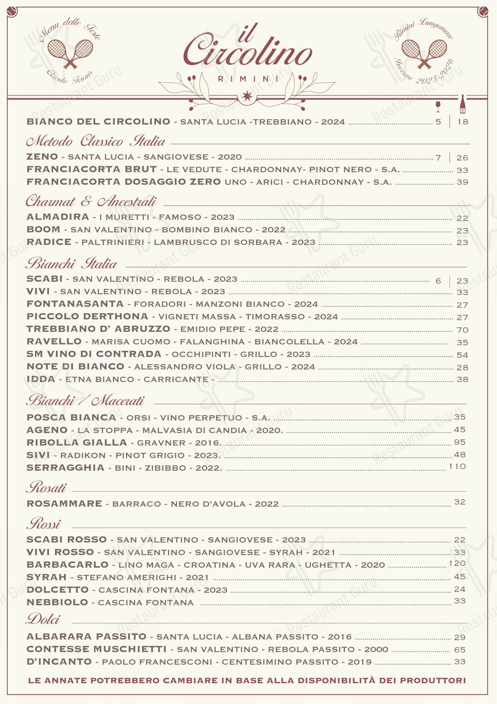 Menu per Il Circolino in Rimini