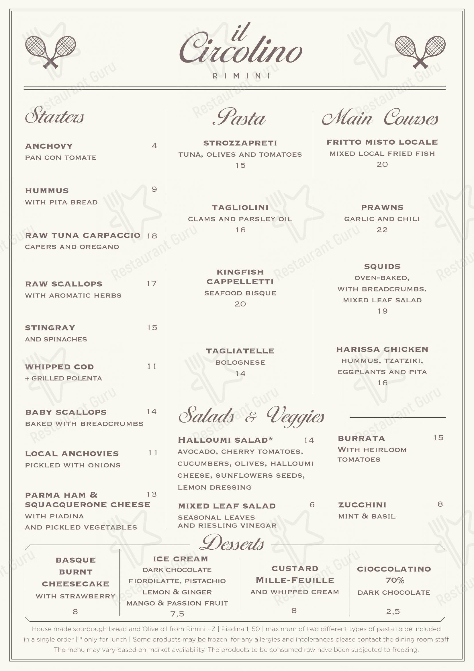 Menu bar per Il Circolino in Rimini