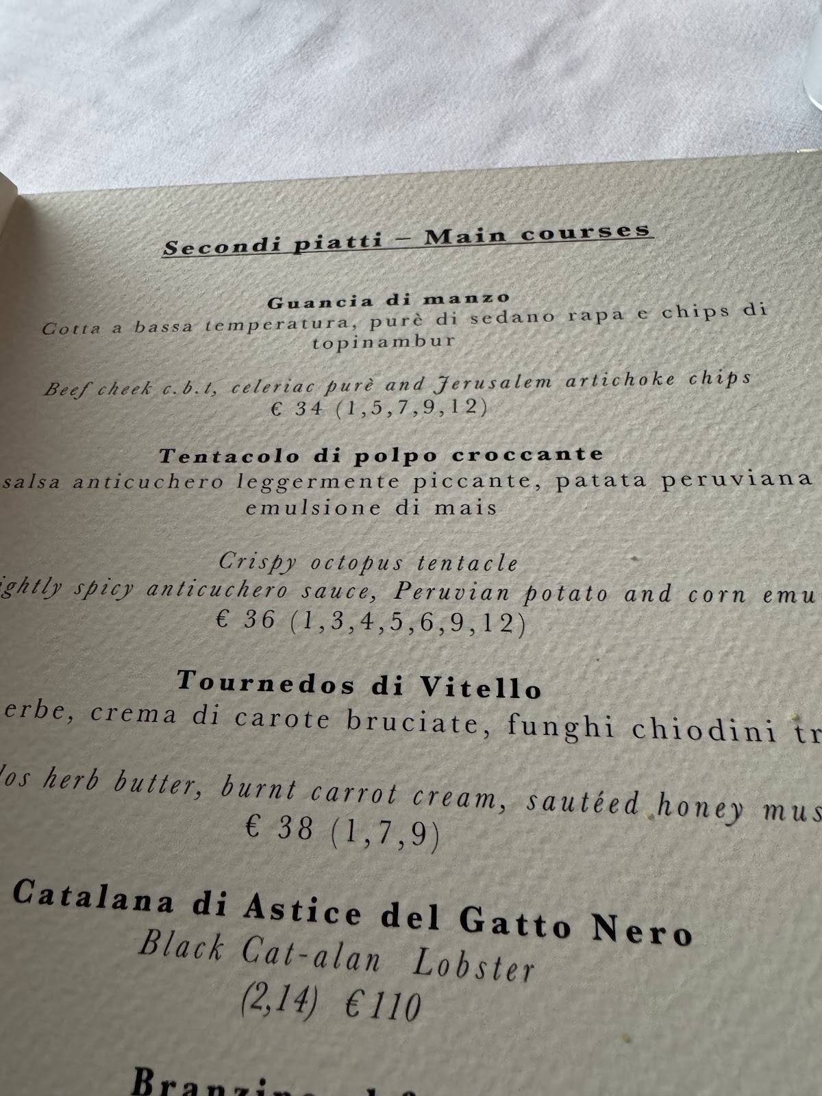 Menu di Il Gatto Nero, Lake Como 