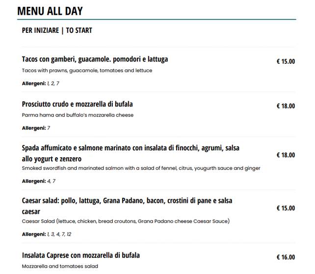 Menu di Il Grande Gatsby Bar & Restaurant 
