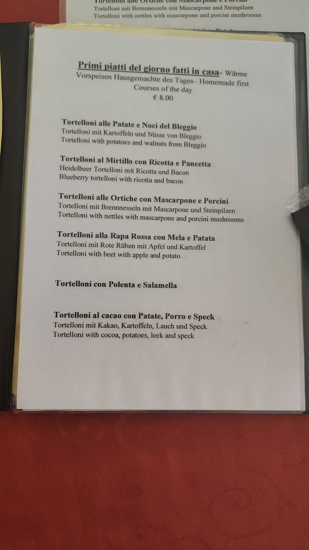 Menu di Il PICCHIO Ristorante Tipico Bed & Breakfast 