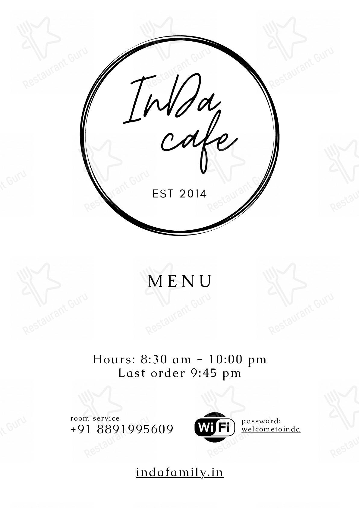 InDa Café menu - dishes and beverages