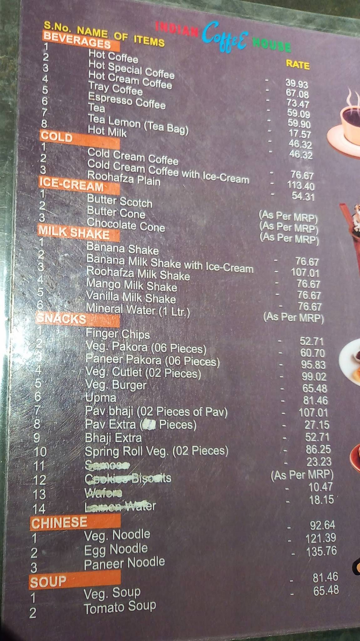 Indian Coffee House Jawaher Kala Kendra Jaipur menu