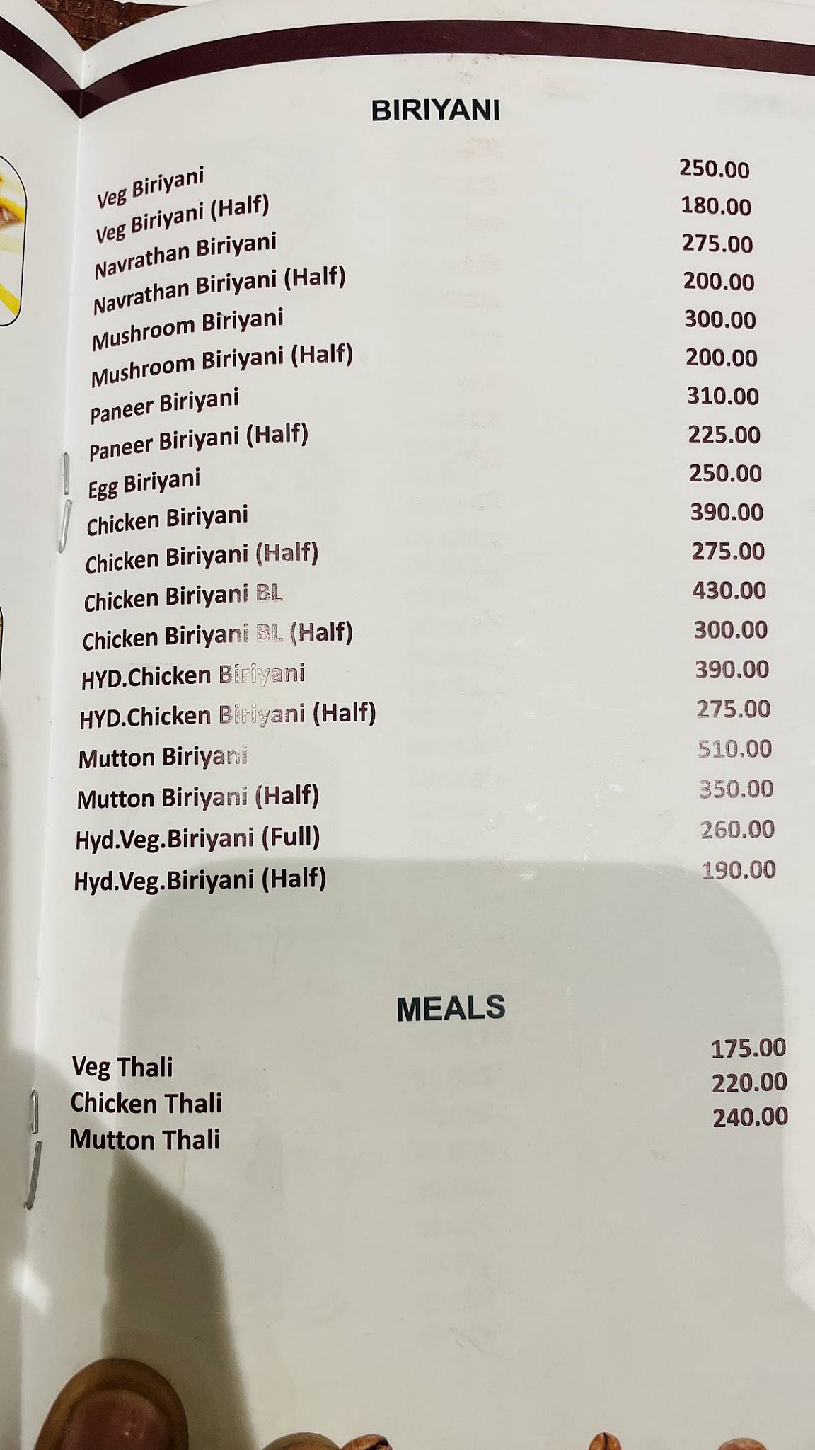 Indian Coffee House & Restaurant menu