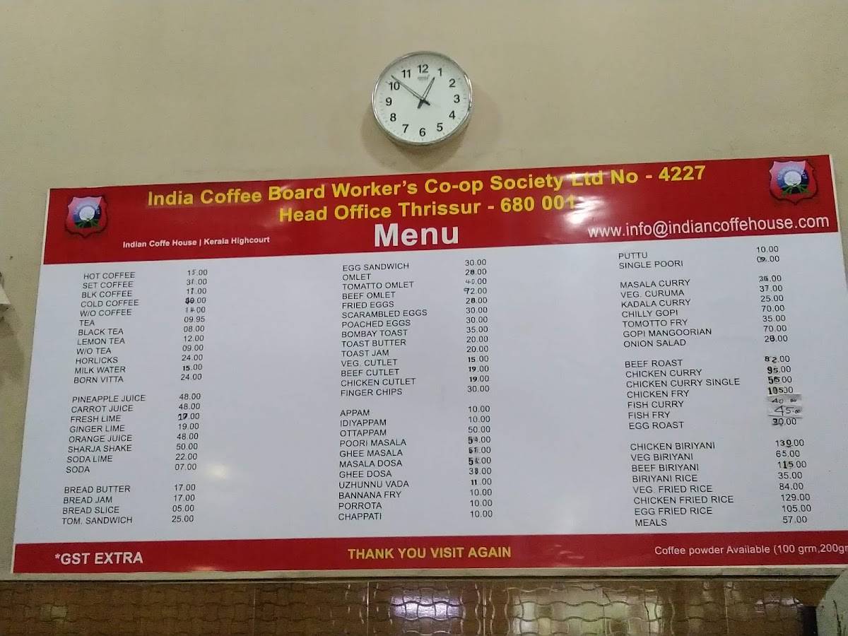 Indian Coffee House menu