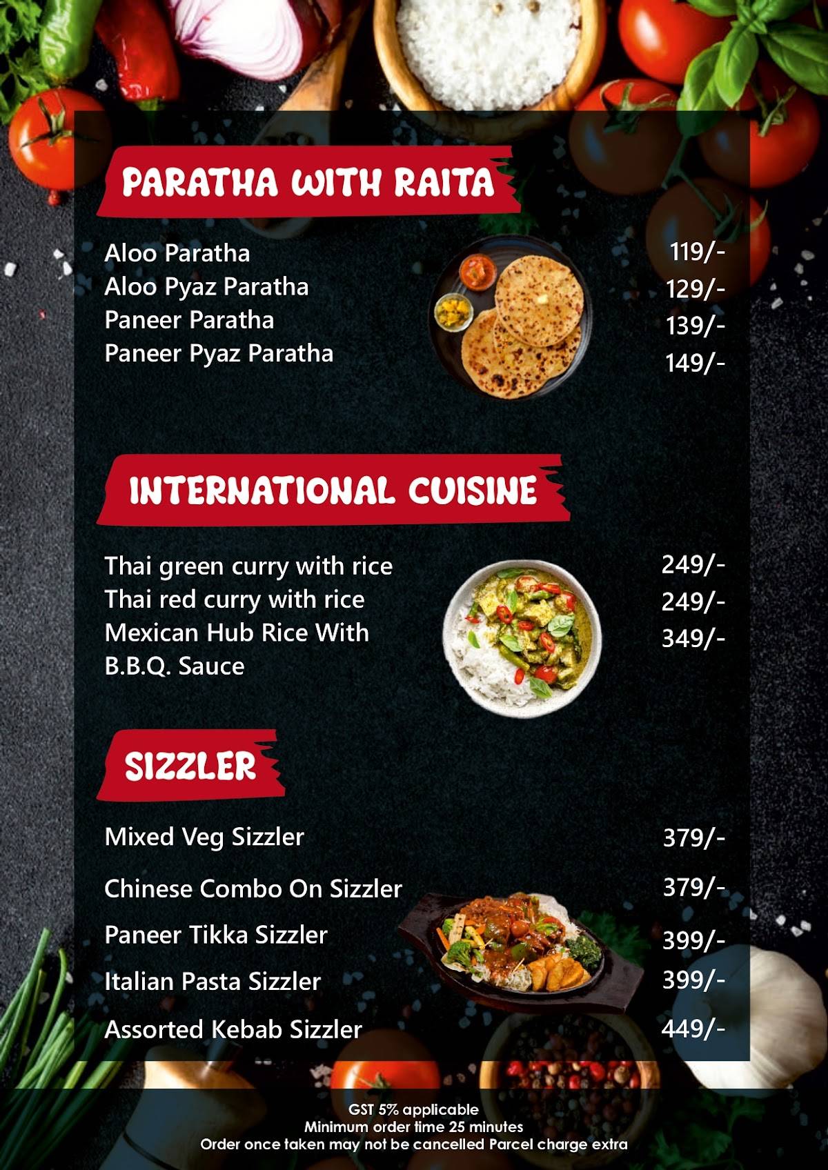 Indian spice restaurants & banquet hall Subhanpura menu