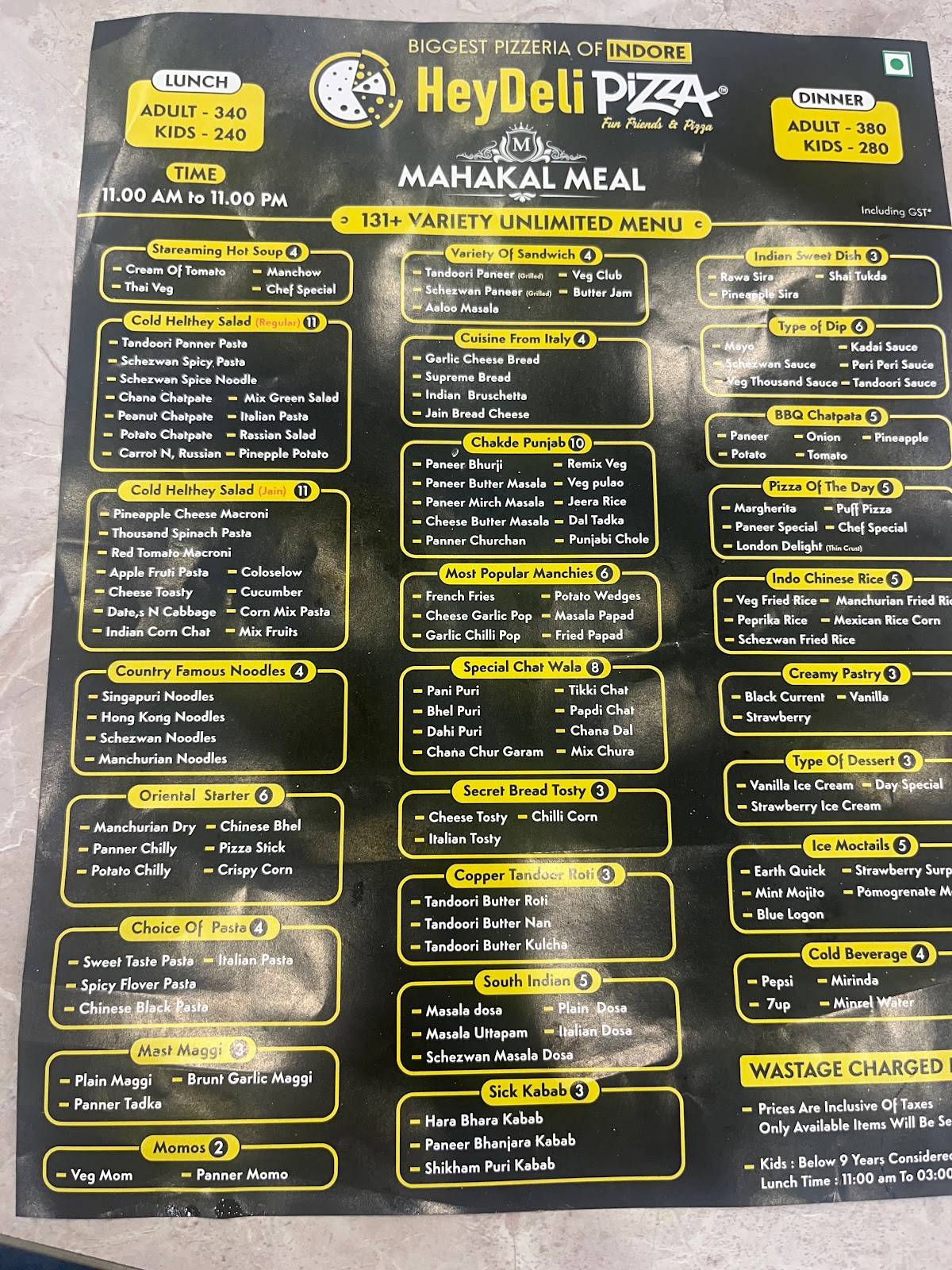 Menu at Heydeli Pizza, Indore