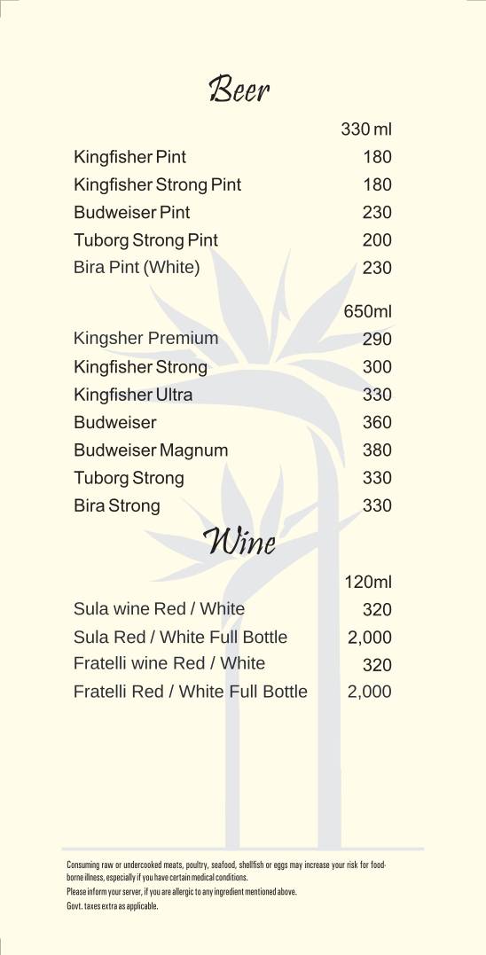 Infinit Roof Top Resto Bar menu
