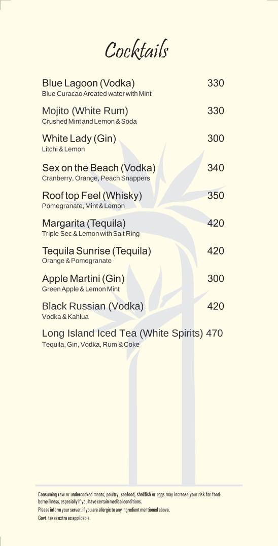 Infinit Roof Top Resto Bar menu