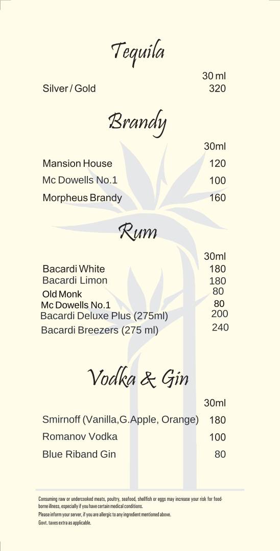 Infinit Roof Top Resto Bar menu