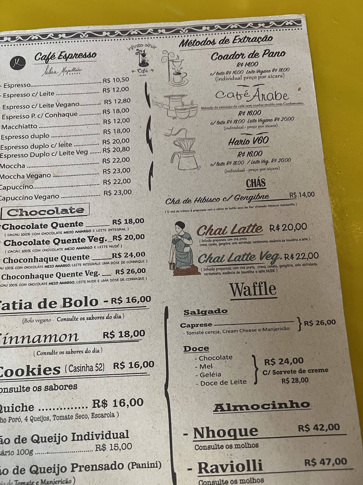 Infinito Olhar Café cardápio