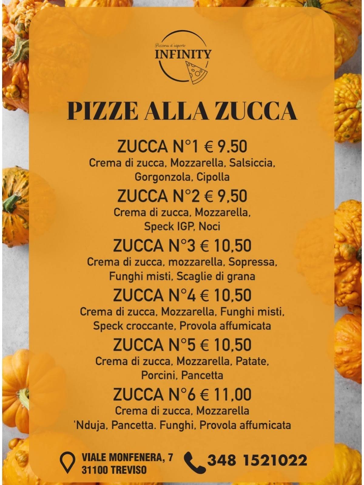 Menu di Infinity pizza Treviso 