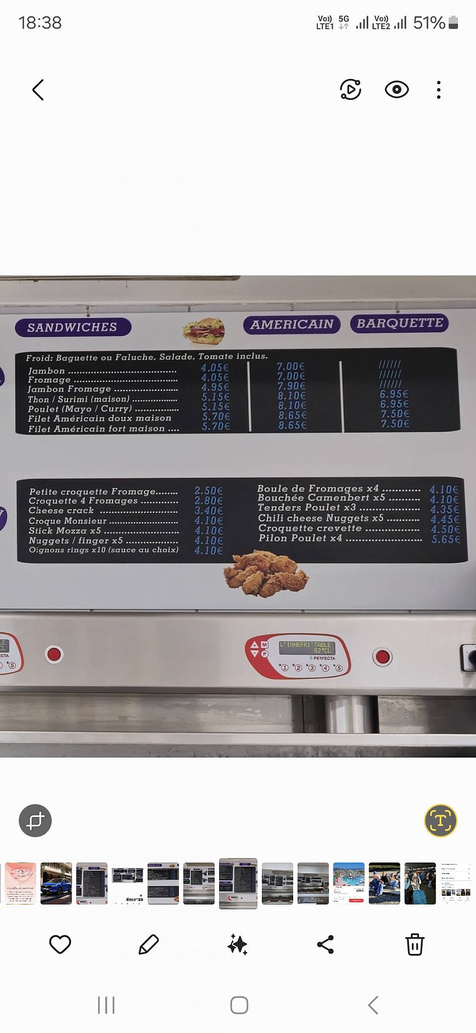Menu de L'innéfri'table friterie wasquehal
