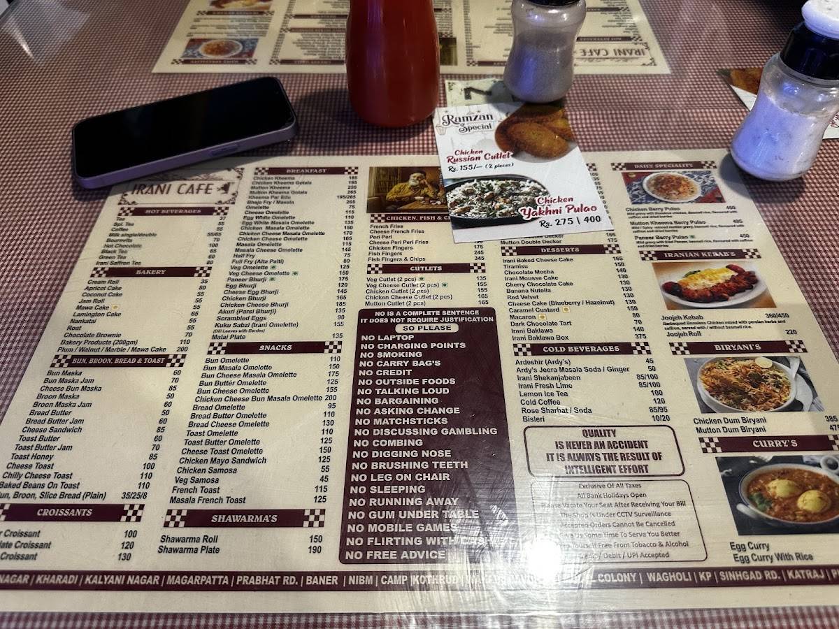Irani Cafe - Baner menu