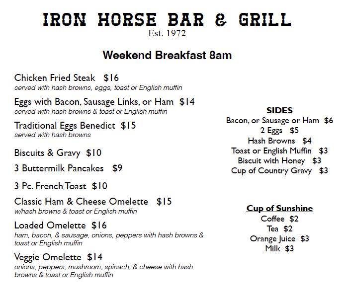 Menu at Iron Horse pub & bar, Coeur d'Alene