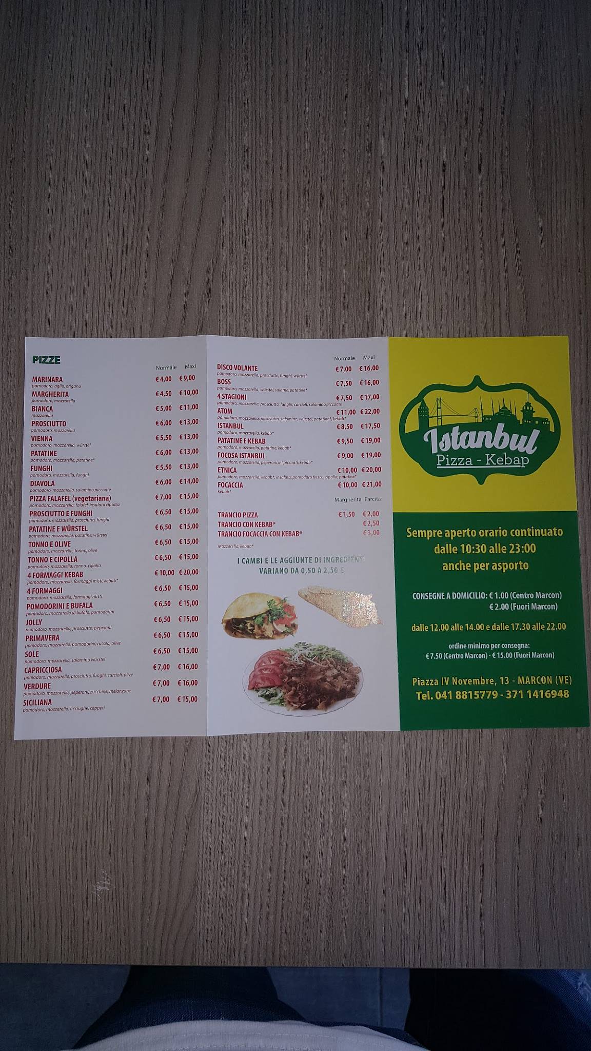 Menu di Istanbul pizza kebab 