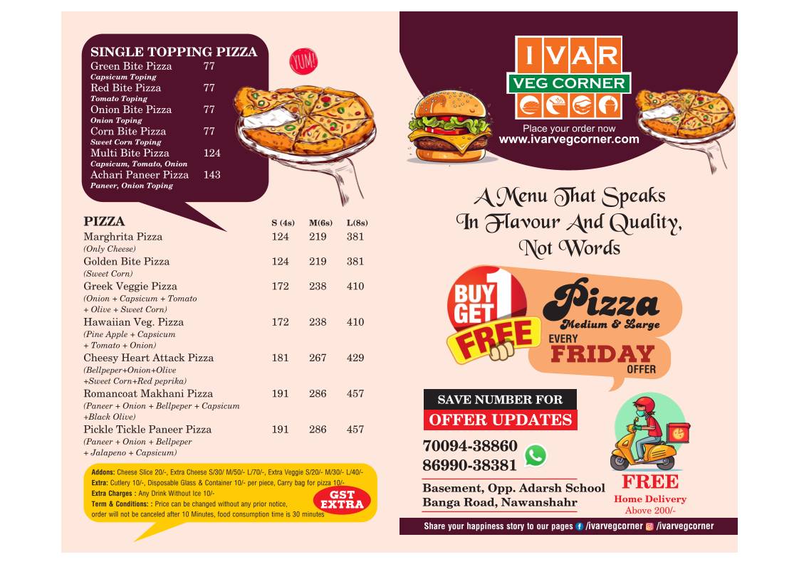 Ivar Veg Corner menu