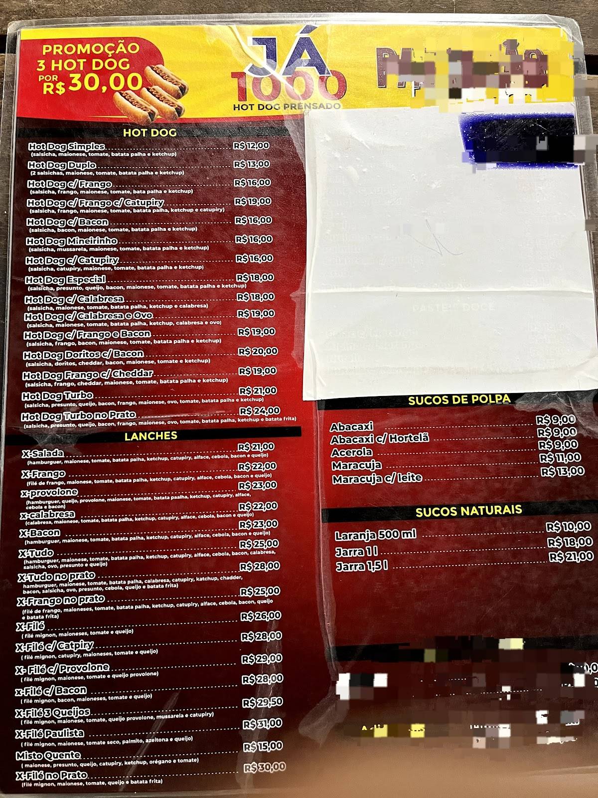 Já 1000 Hot Dogs e Lanches - Delivery Ponta Porã e Paraguai cardápio