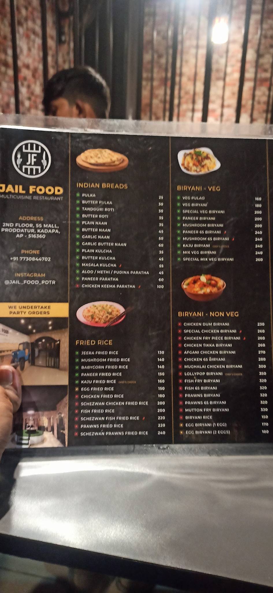 Jail Food Multicuisine Restaurant menu