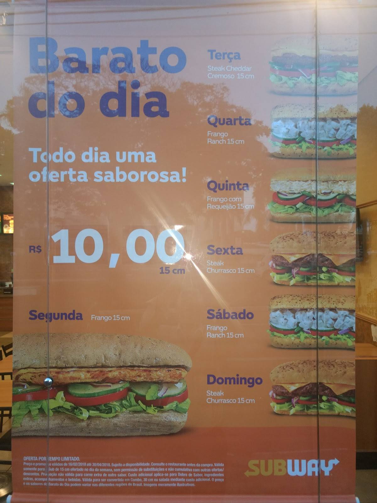Subway cardápio