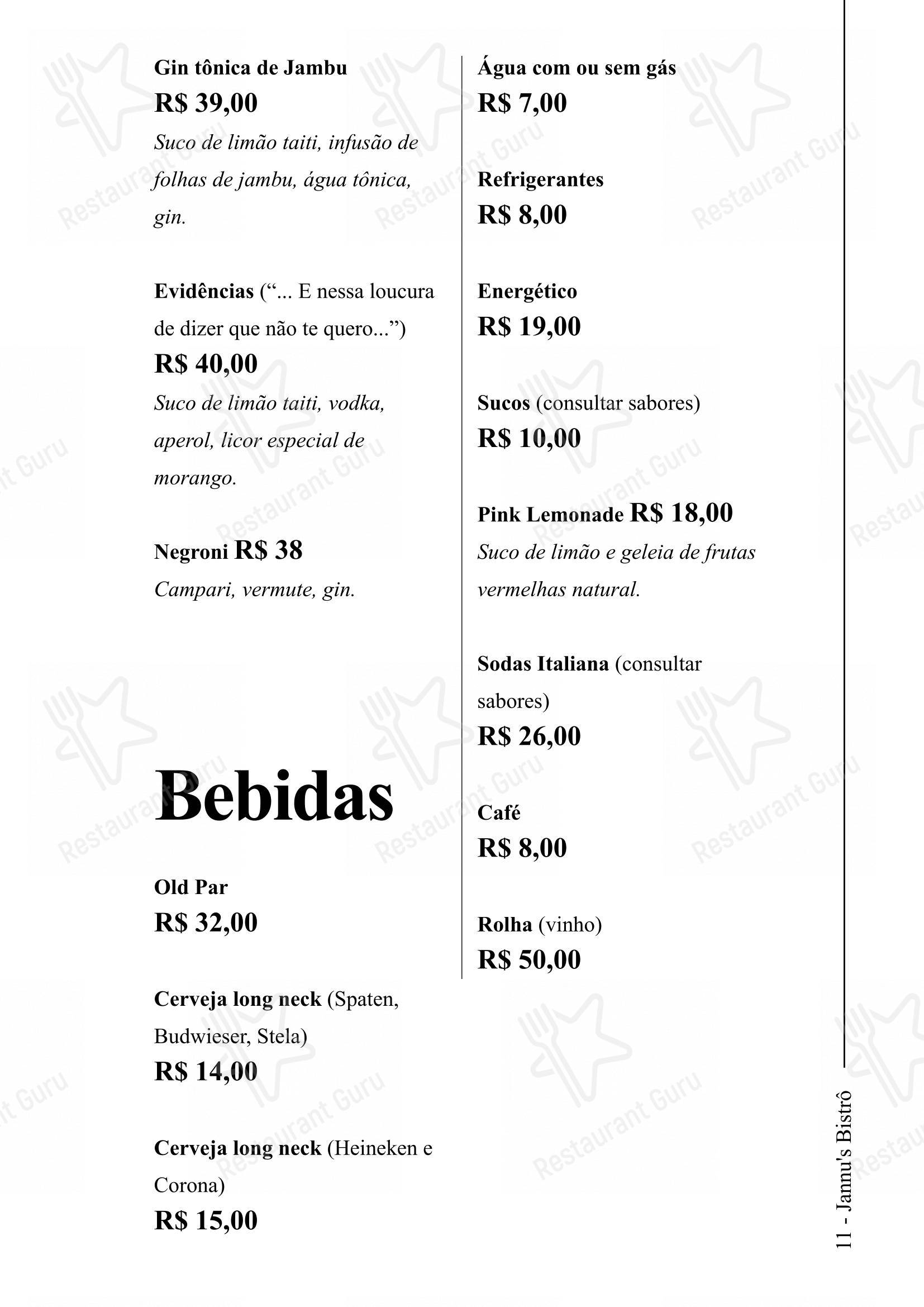 Menu para Jannu's Bistrô restaurante