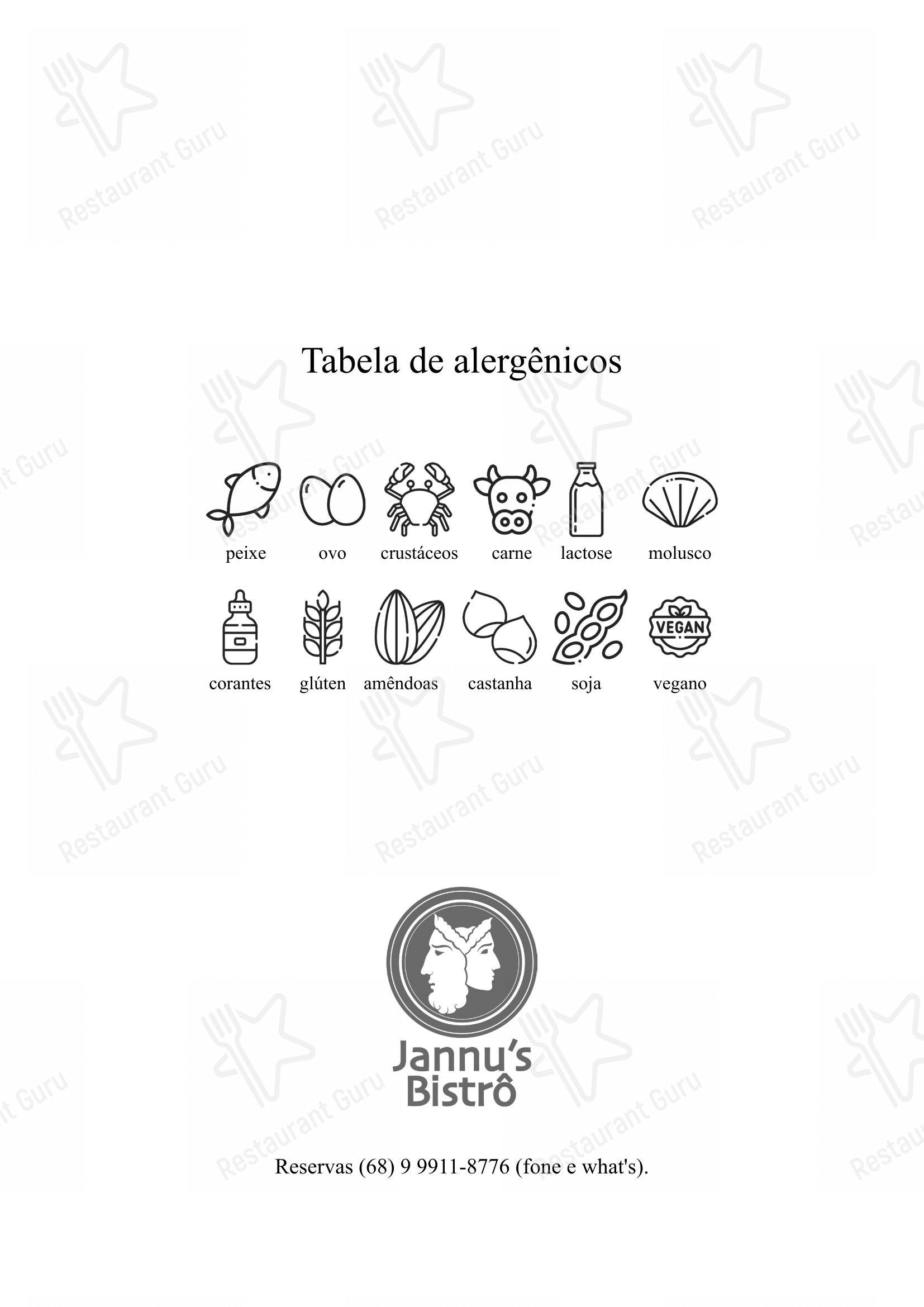Jannu's Bistrô em Rio Branco - Menu