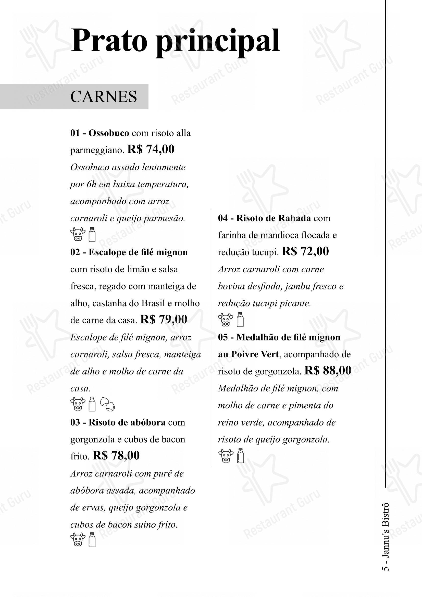 Jannu's Bistrô em Rio Branco - Menu