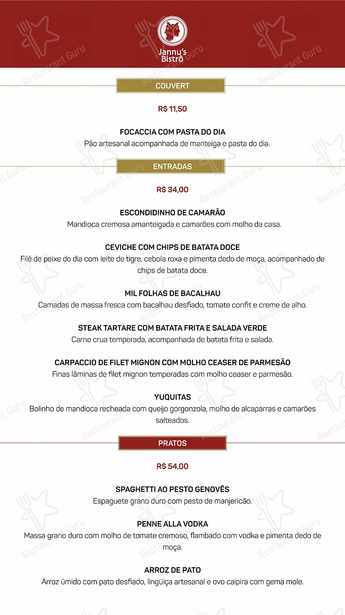 Коктейльная карта para Jannu's Bistrô restaurante