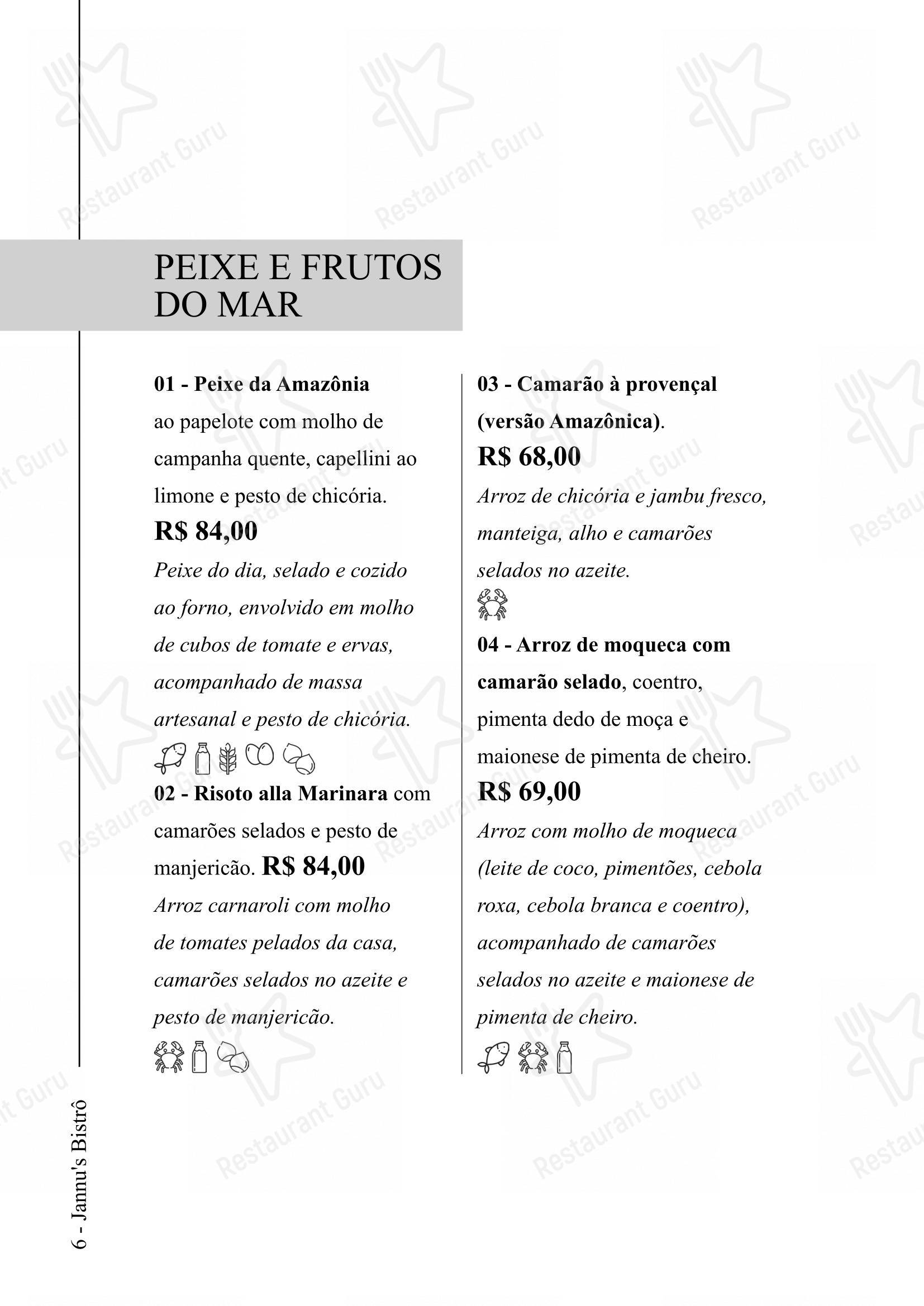 Jannu's Bistrô em Rio Branco - Menu