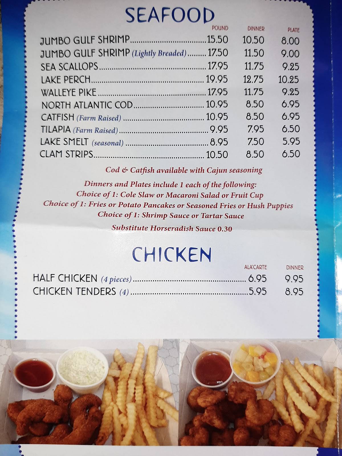 Menu at Johnson's Fish & Shrimp restaurant, Lake Station