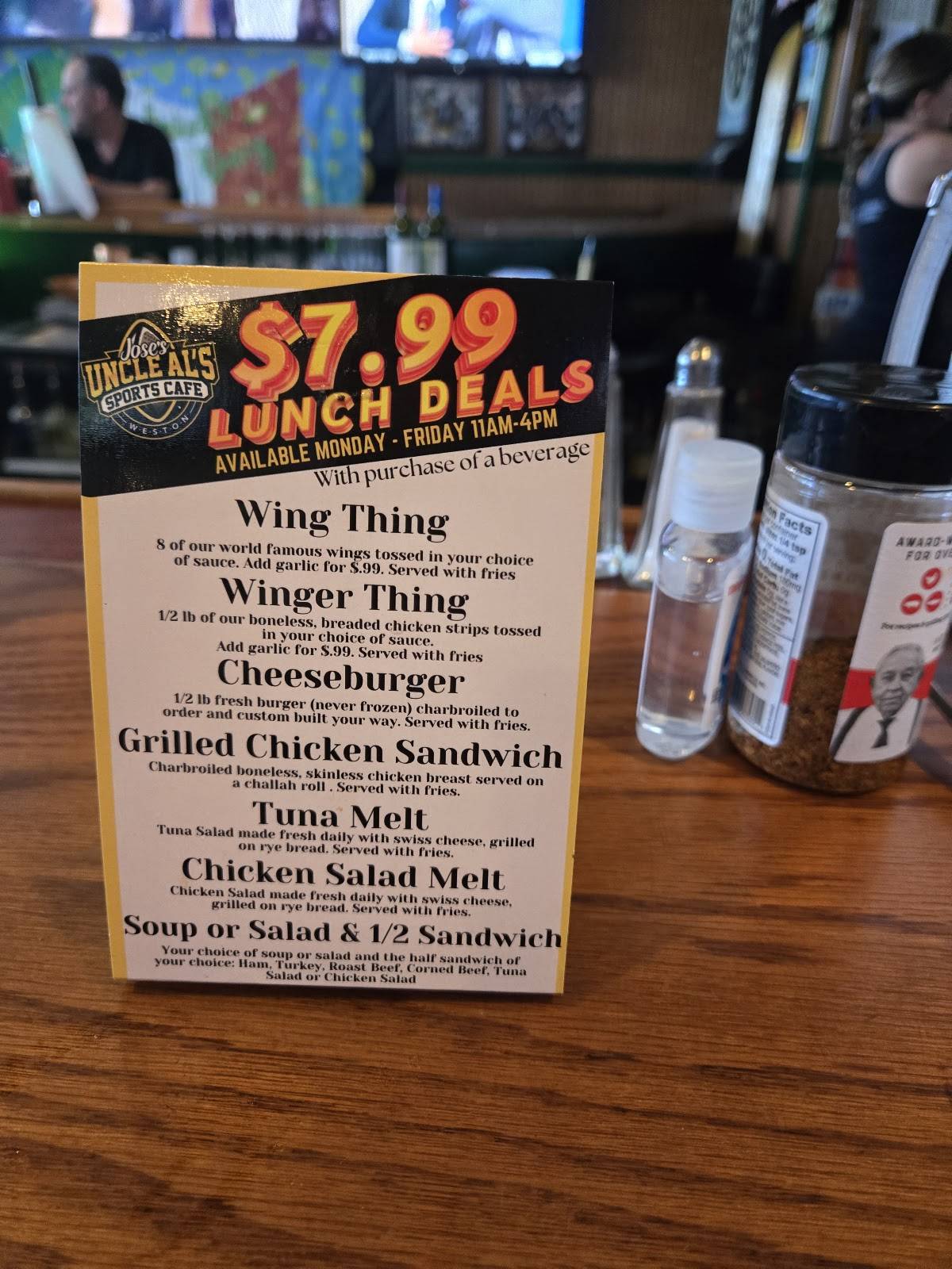 Menu at Jose's Uncle Al's Sports Cafe, Sunrise, W State Rd 84