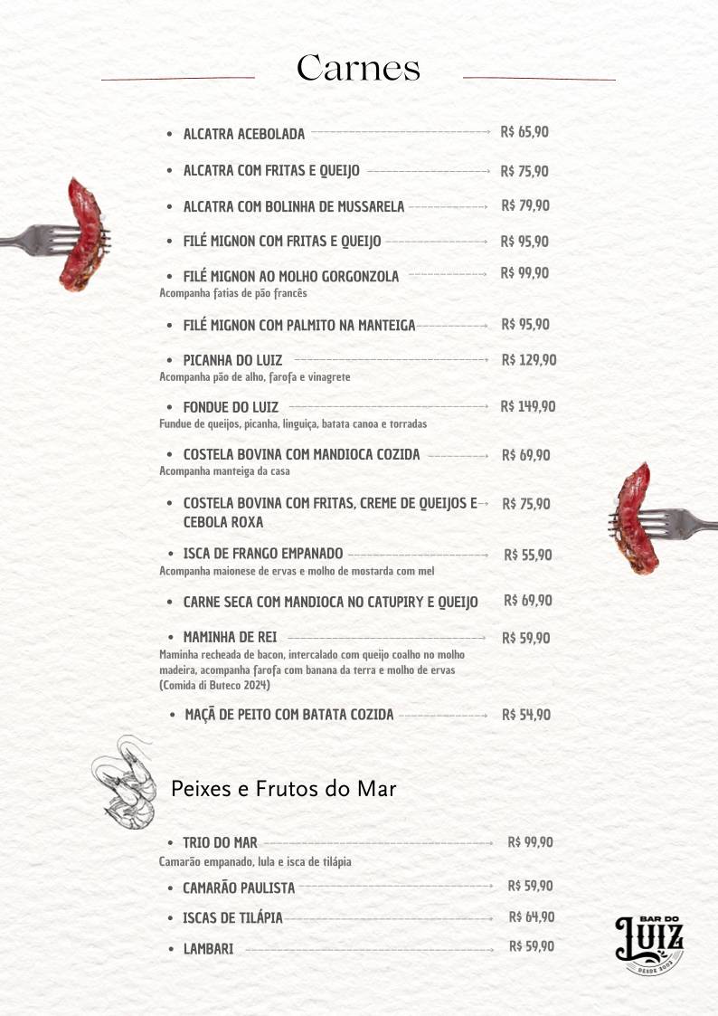 Bar do Luiz cardápio