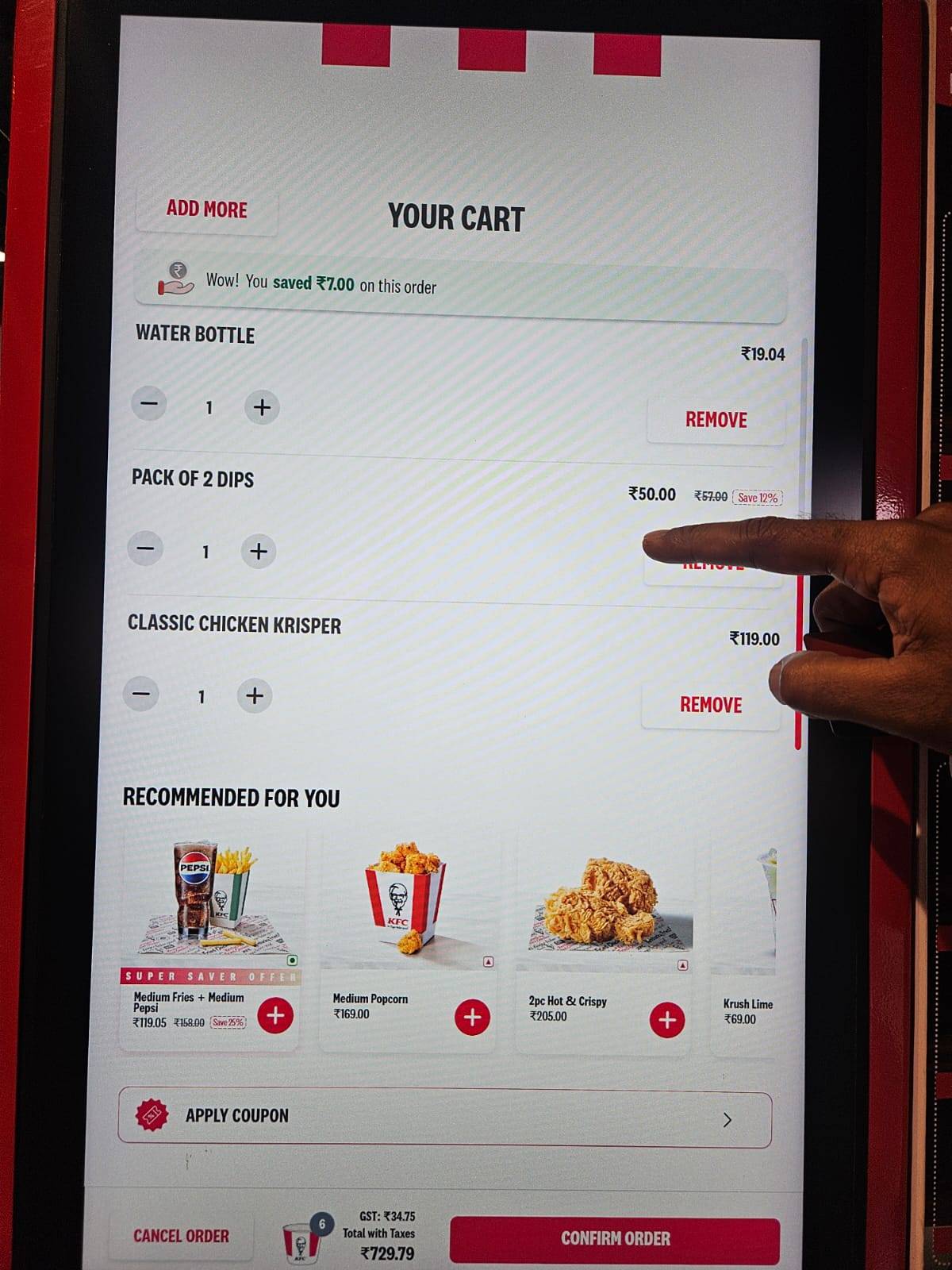 KFC menu