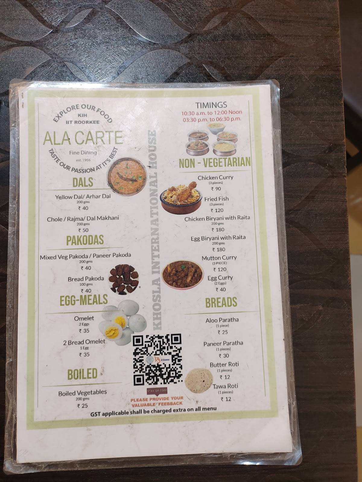 KIH CAFETERIA menu