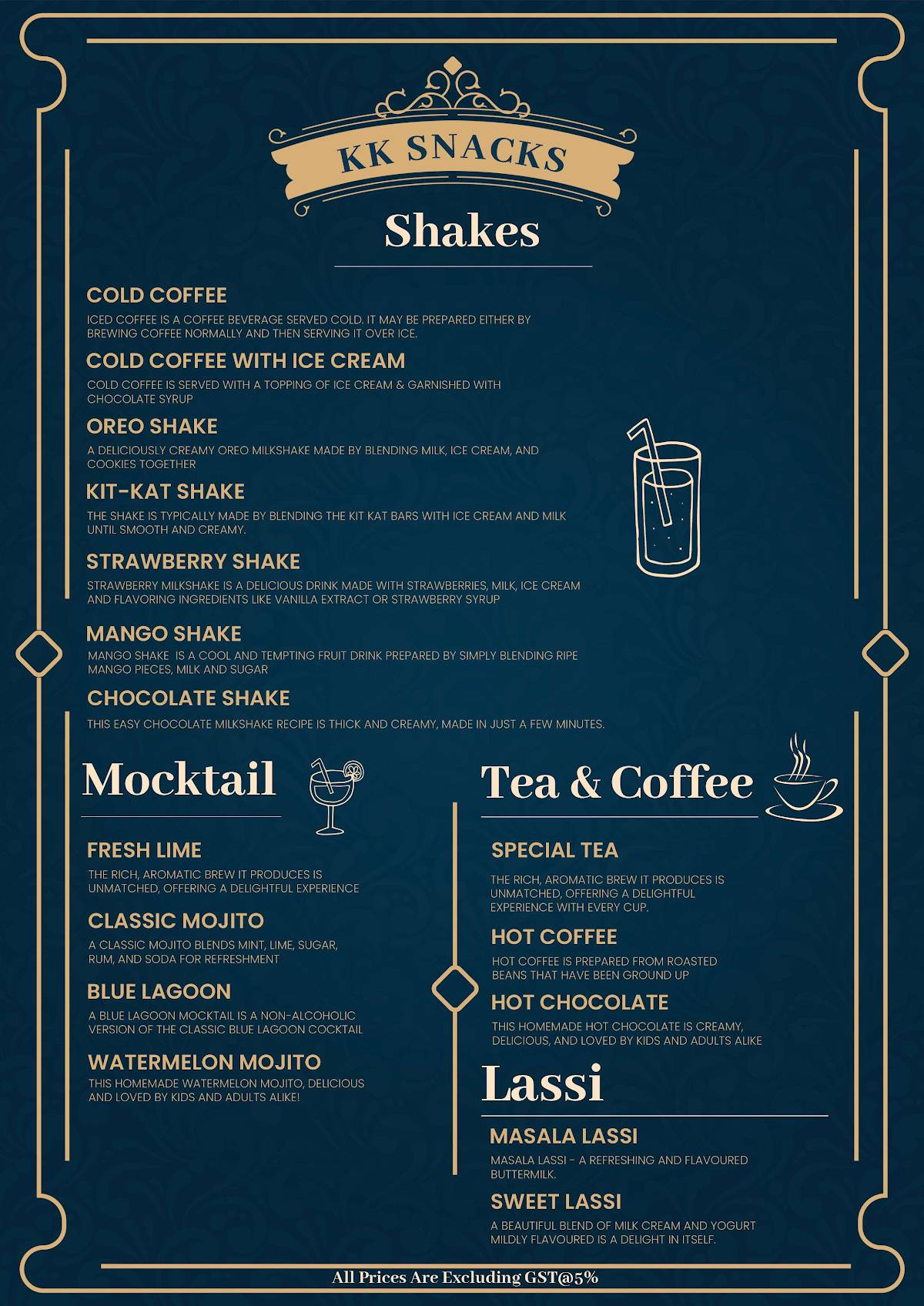 KK Snacks menu